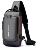 TEKCOOL Sling Bag for Men Stylish Crossbody Backpack for Men & Women, Anti-Theft Chest Bag with USB Charging Port, Messenger Bags, Casual Shoulder Bag (Blue Brown – 17 x 9 x 32 Cm)