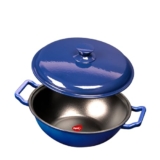 Pigeon By Stovekraft Cast Iron Kadai with Cast Iron Lid | Medium, 26 Cm | Enamel Coated | Luxurious Mirror Finish | Toxin-Free | High Pressure Casting | Cook with Style, Elegance & Comfort, Blue