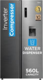 Midea 560 L Frost Free Side by Side Refrigerator  with Water Dispenser Inverter Compressor(BRU Steel, MDRS704FGF46)