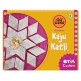 GO DESi Premium Kaju Katli, 61% Cashews, DESi Meetha, Sweets Indian Mithai, Cashew, Indian Sweets Gift Pack, 180/200 grams