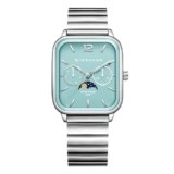 Giordano Classic Square Analog Watch for Men with Moon Phase Display and Stainless Steel Strap – GZ-50117
