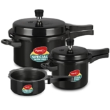 Pigeon by Stovekraft Hard Anodised Aluminium Pressure Cooker Combo – 2 L , 3 L and 5 L Induction Base Outer Lid Cooker (14414, Black)