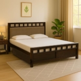 EXCEL HOME Solid Sheesham Wood Queen Size Bed with Drawer Storage | Wooden Double Bed with Drawer Box Storage & Upholstered Cushined Headboard for Bedroom | PT Color Finish