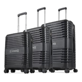 Aristocrat Harbour Set of 3 Trolley Bag 55, 66 & 76 cm | Small+Medium+Large | Polypropylene Hard Luggage | Smooth 8-Wheel Suitcase | Combination Lock, Sturdy Zipper | 3-Year Warranty – Unisex (Black)