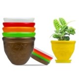 Go Hooked Plastic Planter Pots Set of 6 with Saucer Tray | Flower Pots for Home, Office Garden Dcor | Multicolor 6 Inch Victor Pot for Indoor Outdoor Plants | Stylish & Modern Design Plant Containers
