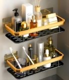 Perpetual Self – Adhesive Bathroom Shelf For Wall, Multipurpose Wall Mounted Bathroom and Kitchen Organiser Without Drill, Space Saving Stand For Bathroom And Kitchen Wall (Pack Of 2) Gold