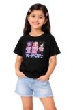 Girls Round Neck, Short Sleeve-L Black, Grey