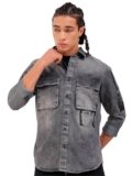 The Indian Garage Co Men Regular Fit Solid Casual Shirt (Grey_M)
