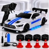 GRAPHENE 1:24 RC 4X4 Ghost Drift Stunt Racing Toy Car for Kids 4WD Remote Control High Speed Sports Lights Premium Extra 4 Rubber Tyres Cones Collectible Miniature Birthday Gift Boys Girls 4+White