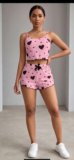 tfv Women Printed, Geometric Print Pink Top & Shorts Set