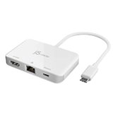 j5create USB C to HDMI and Ethernet Adapter with 100W PD, Type C to 4K HDMI 30Hz and RJ45 Gigabit LAN Converter, 3 in 1 Multiport Dongle for MacBook Air Pro, Laptop, PC, Monitor, TV, Router