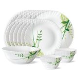 Larah By Borosil Herbs Opalware Dinner Set, 19-Pieces, White