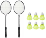 Monika Sports 2 Double Shaft Racquet with 6 pc Nylon Shuttle Badminton Kit
