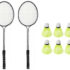 Monika Sports 2 Double Shaft Racquet with 6 pc Nylon Shuttle Badminton Kit