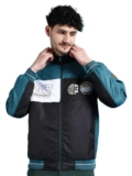 The Indian Garage Co Men Black Regular Fit Colourblocked Bomber Jacket