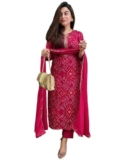GoSriKi Women’s Rayon Blend Straight Printed Kurta with Pant & Dupatta (TURAE Rani-GS_L_Pink_Large)