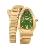 French Connection Eternelle Curve | Green Dial with Rose Gold Case | Flexible Wrap Bracelet Strap | Crystal Accent Design | Roman Numerals Analog Watch for Women – FCN0142NGM