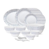 Larah by Borosil – Tiara Series, Pulse, 44 Pcs, Opalware Dinner Set, White
