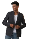 VASTRAMAY Men’s Jute Silk Blazer I All Printed Checked Slim Fit Blazer I Everyday Casuals Festive Blazer for Men_VSHVMCT032BL_40 Black