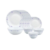 Larah by Borosil Flora Opalware Dinner Set, 19 Pieces, White