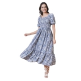 Femvy Women’s Polyester Fit and Flare Knee-Length Dress (SSS-204-Otabu Blue XL
