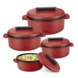 Milton Micronova Gift Set Inner Stainless Steel Casserole, Set of 4 (380 ml, 775 ml, 1345 ml, 1950 ml), Red, BPA Free, Food Grade, Hot and Cold, Microwaverable Steel, Dishwasher Safe, Chapati, Roti