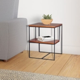 Amazon Brand – Solimo Gunay Durable Square Side Table, with 2 Storage Shelves (Mango Wood and Metal with Honey Finish)