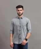 Regrowth Men Solid Casual Grey Shirt