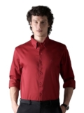 Beyoung Men’s Regular Fit Red Satin Silk Shirt – Full Sleeves, Button-Down Collar, Formal Shirt, Solid Color, Size M