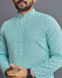 ALMORA Men Embroidered Straight Kurta(Blue)