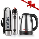 Cello Quick Boil Pride Electric Kettle, 1.8 Ltr, Flipstyle Bottle with Jacket, 750 ml Electric Kettle (2.55 L, Silver)